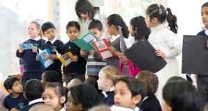 Children at Shaftesbury Primary School presenting their work.